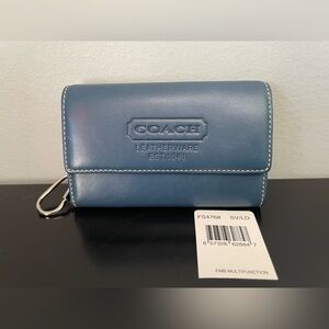 NWT COACH Leatherware Blue Smooth Leather wallet Wallet/ Card Holder/ Keychain